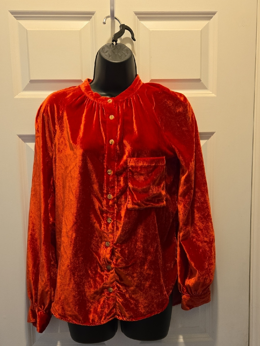 Anthropologie Pilcro Velvet Femme Top S Button Down Pink Blouse Puff Sleeve - Picture 13 of 15